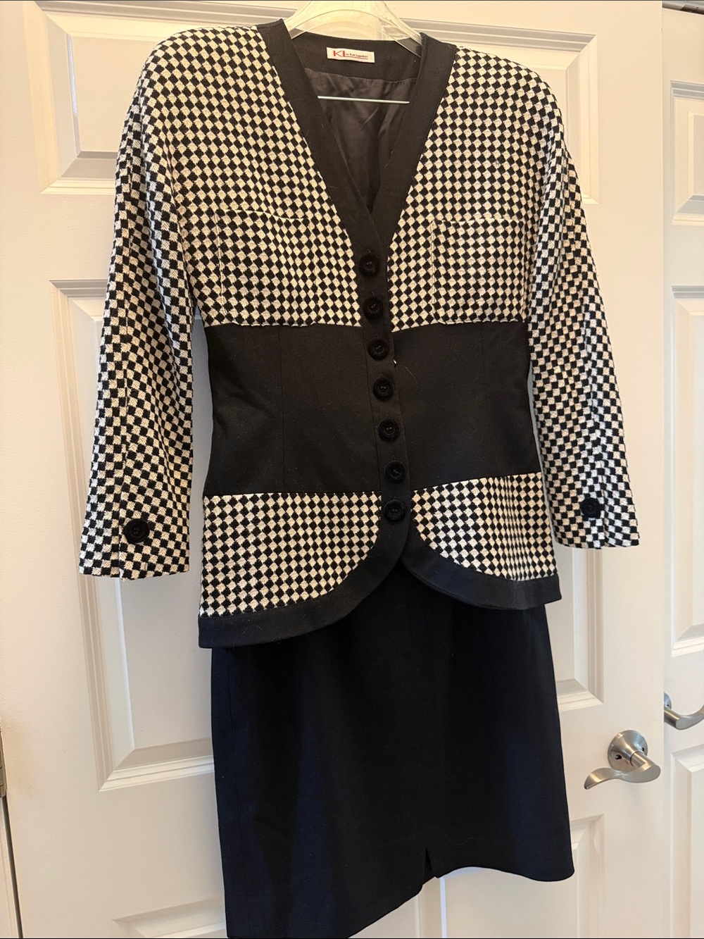 Karl Lagerfeld vintage 1985 Black and White Houndstooth Panel Blazer and skirt